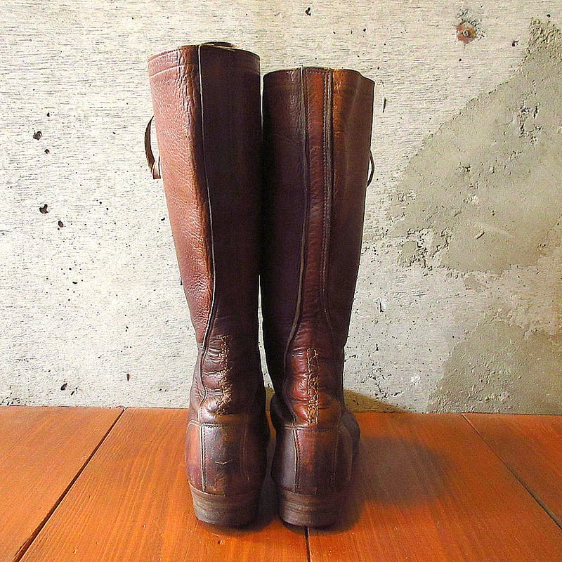 ビンテージ40's○CHIPPEWAレザーレースアップロングブーツ茶実寸 ビンテージ40's○CHIPPEWAレザーレースアップロングブーツ茶実寸