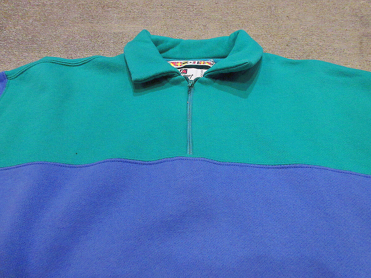 ビンテージ90's○norsport襟付きハーフジップ裏起毛ボーダースウェット