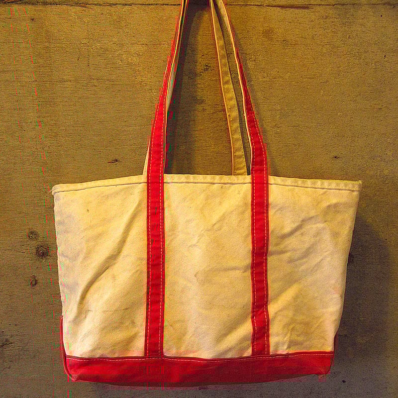 ビンテージ90's○L.L.Beanロングハンドルキャンバストートバッグ白×赤