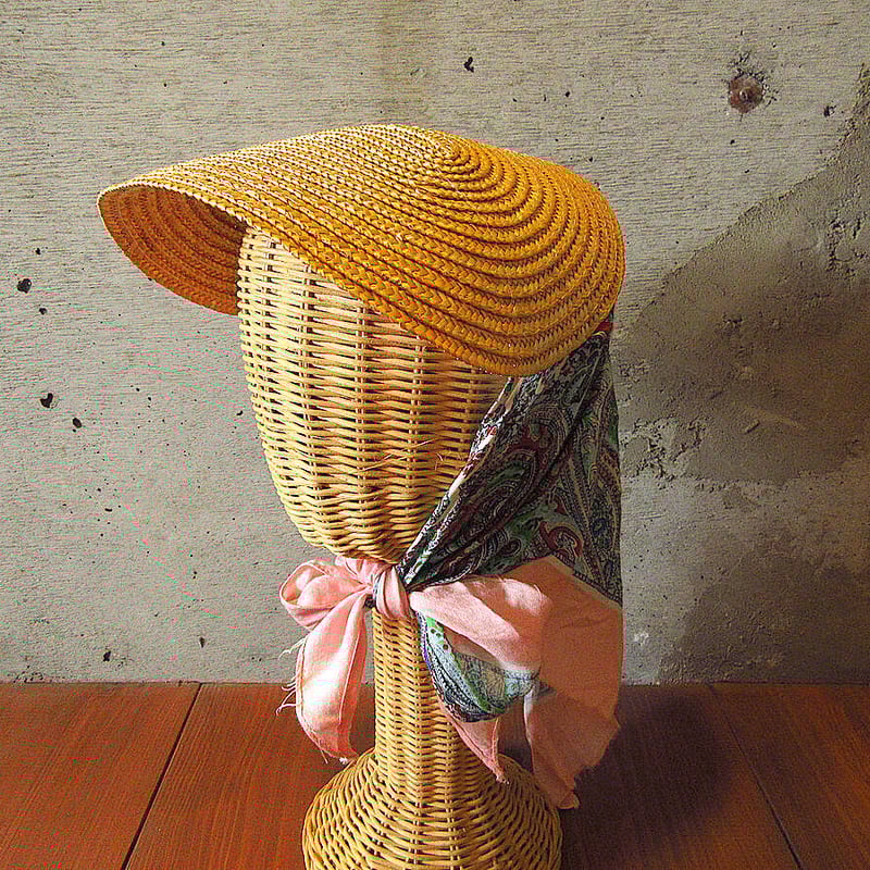 ビンテージ-70's○ペイズリー柄スカーフ付きストローハット