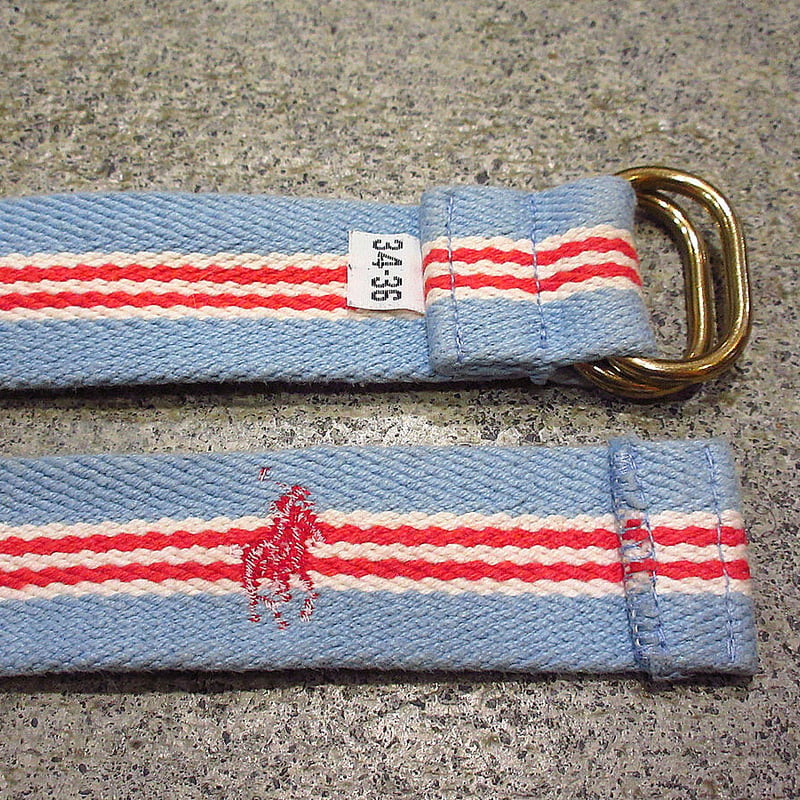 ビンテージ80's90's○Ralph Laurenダブルリングコットンベルト水色size