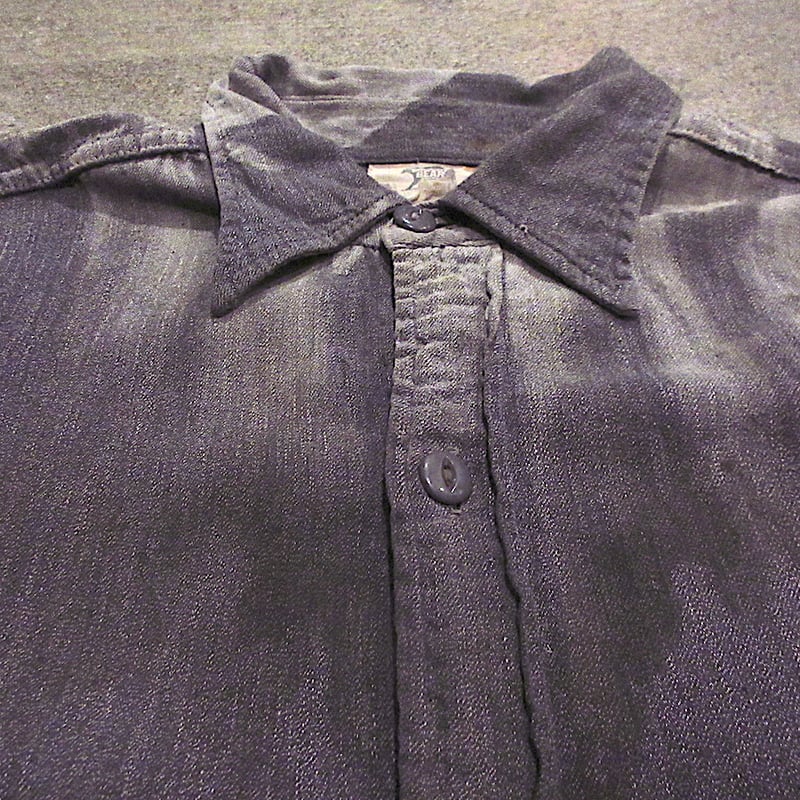 ビンテージ~40's○BLACK BEARマチ付きシャンブレーシャツ黒size M