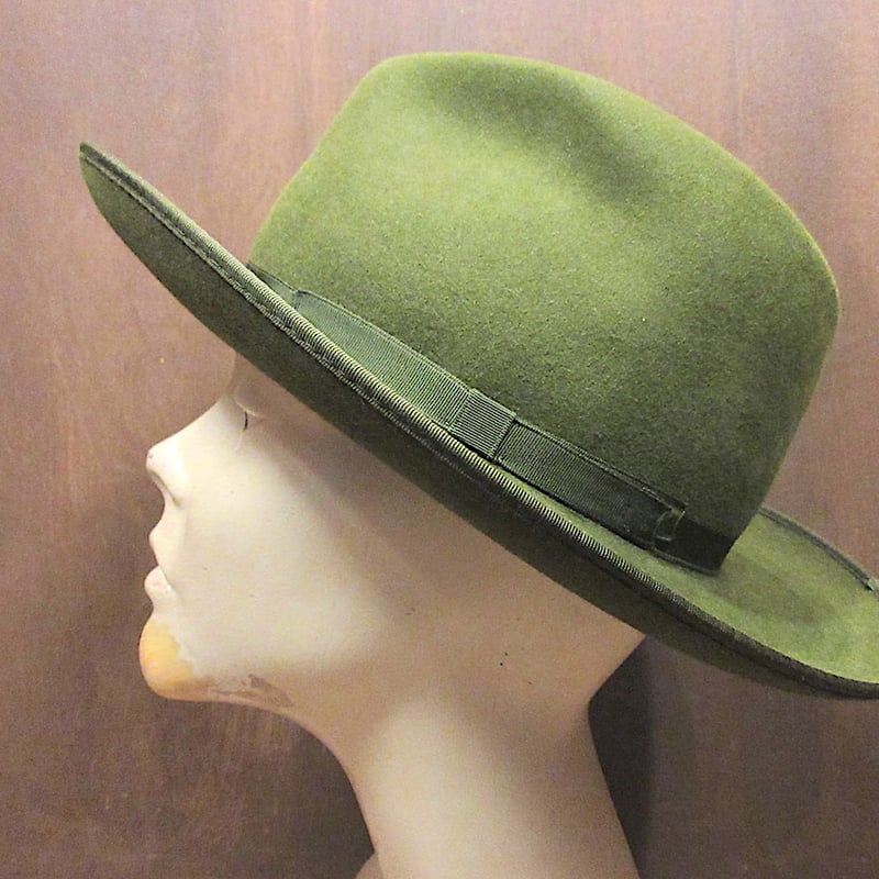 ビンテージ○レディースフェルトハットオリーブグリーン