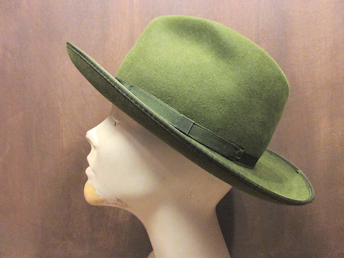 ビンテージ○レディースフェルトハットオリーブグリーン