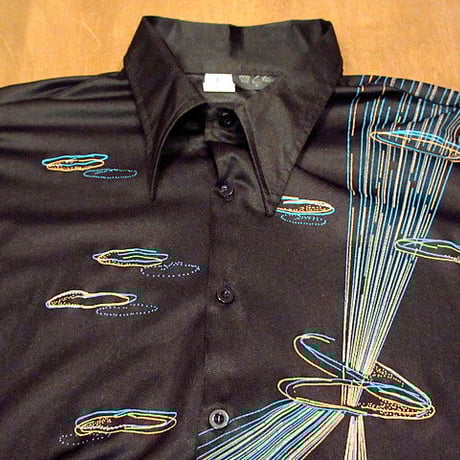 ビンテージ70's●Giancarlo総柄長袖シャツ黒 Size L●200530n5-m-lssh-hpe ヒ ッピーレトロメンズトップス古着