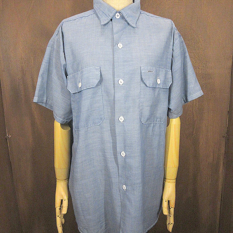 60s Montgomery Ward シャンブレーシャツ　vintage ビンテージ70's○MONTGOMERY WARDシャンブレー半袖ワークシャツ水色