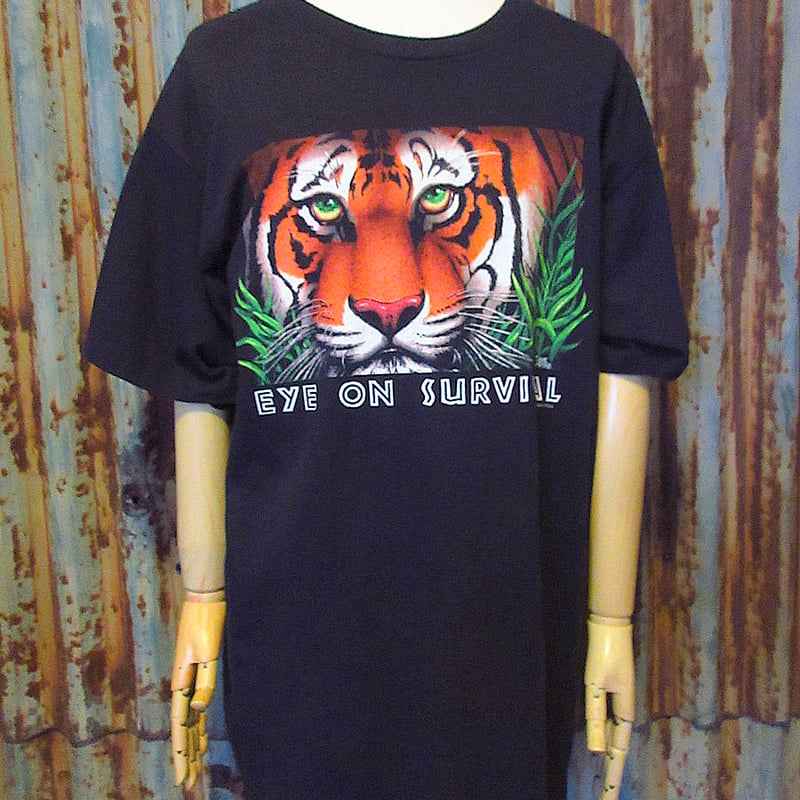 90s タイガー　human-i tee メンズ　XL 希少　シングルステッチ ビンテージ90's○Human i TeesタイガープリントTシャツ黒size XL