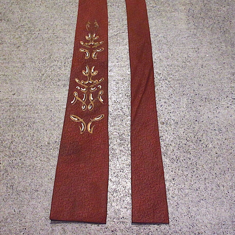 ビンテージ50's○模様入りスクエアタイ茶○231024c10-nct 1950s