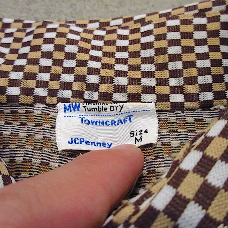 ビンテージ70's○JCPenneyスクエア総柄長袖シャツsize M○221105r4-m-