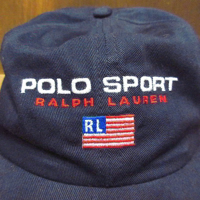 90s POLO SPORT ポロスポーツ 刺繍 6パネル ヴィンテージ ビンテージ90's○POLO SPORTコットン6パネル刺繍キャップ紺○220702s7