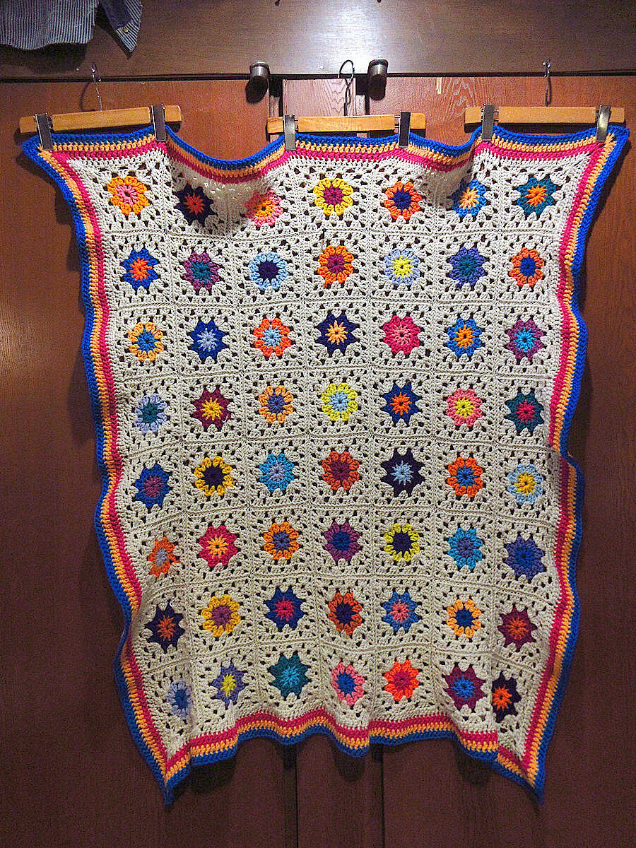 ビンテージ○かぎ針編みブランケットsize 約127cm×約155cm○230327j5-bl