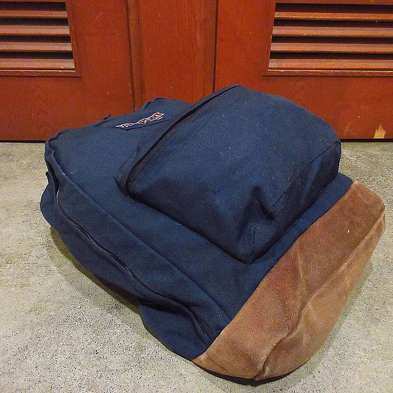 MADE IN U.S.A. JANSPORTボトムレザーナイロンバックパック紺