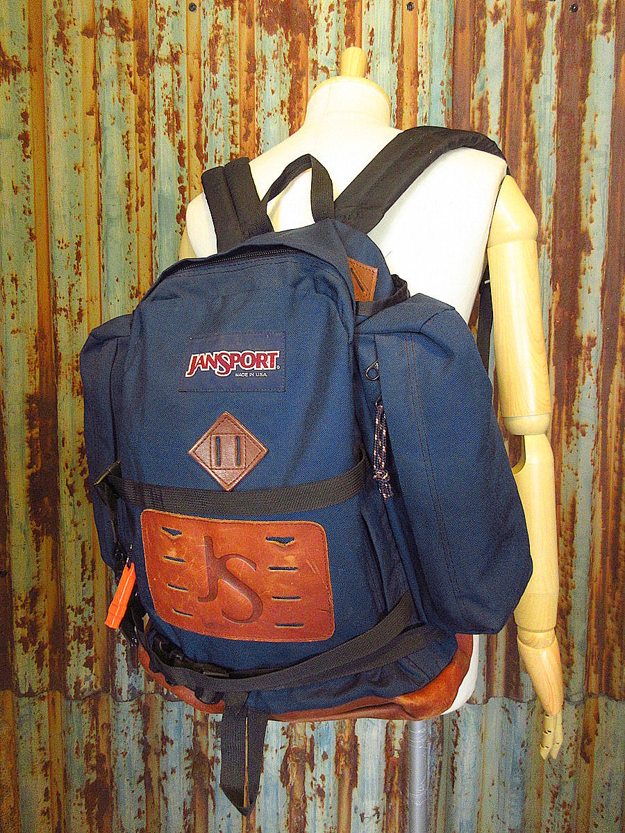 ビンテージ80s○JANSPORTボトムレザーナイロンバックパック紺