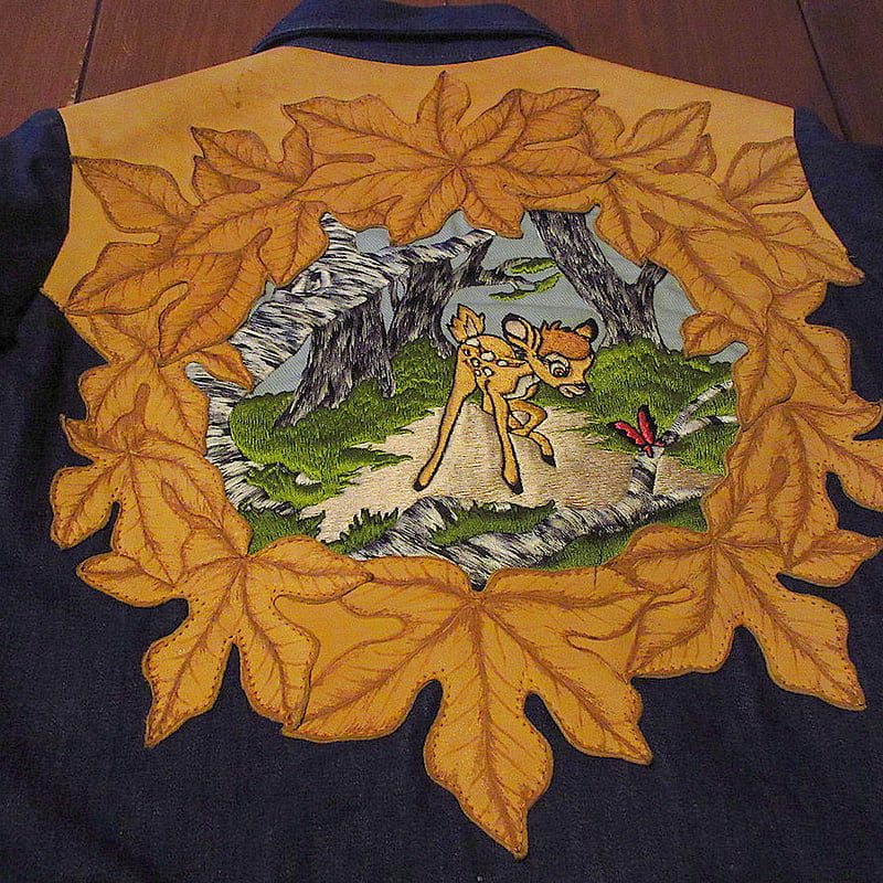 た*う様 70s ヴィンテージ antonio guiseppe スヌーピー ジ ビンテージ70's○Antonio Guiseppeバンビ刺繍入りデニムジャケットsize