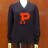 ビンテージ40's●Dehen Vネックレターマンセーター黒●241221m2-m-swrレタードアイビーニットトップスメンズ古着