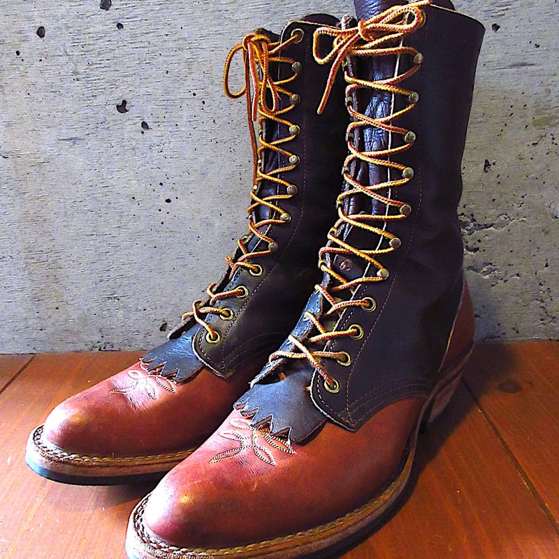 ビンテージ○HATHORNツートンレザーワークブーツ焦げ茶×茶○250909j2-m