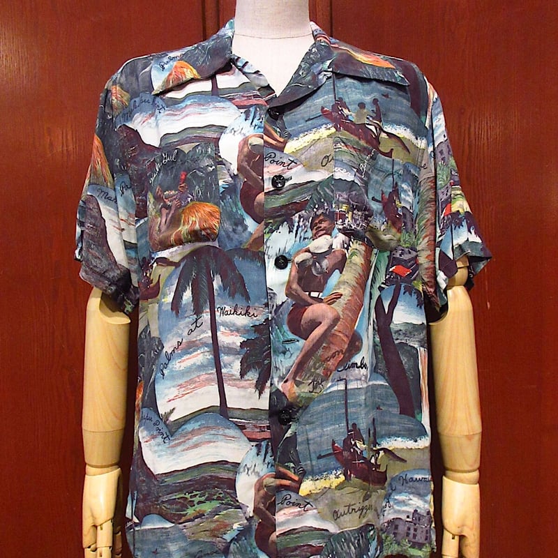 ビンテージ40's50's○Roos Brosココナッツツリークライマーレーヨン