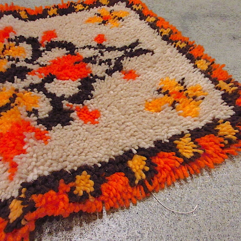 貴重！70's〜アメリカアンティーク　ニットラグ　USAヴィンテージ雑貨レトロ 貴重！70's〜アメリカアンティーク ニットラグ USAヴィンテージ