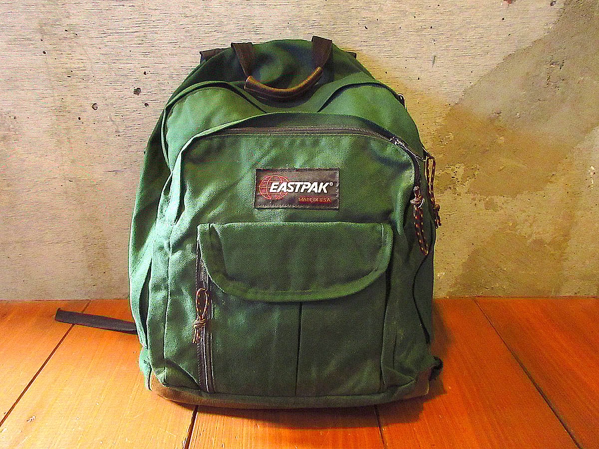 ビンテージ90's○EASTPAKボトムレザーナイロンバックパック緑