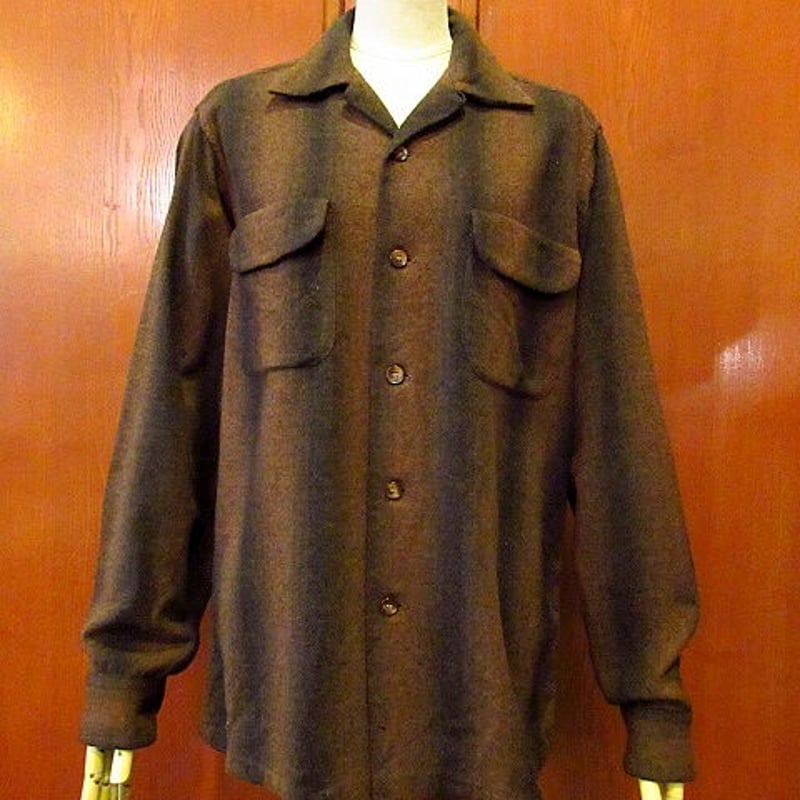 ビンテージ50's○PENDLETON オンブレストライプウールシャツ茶 Size M