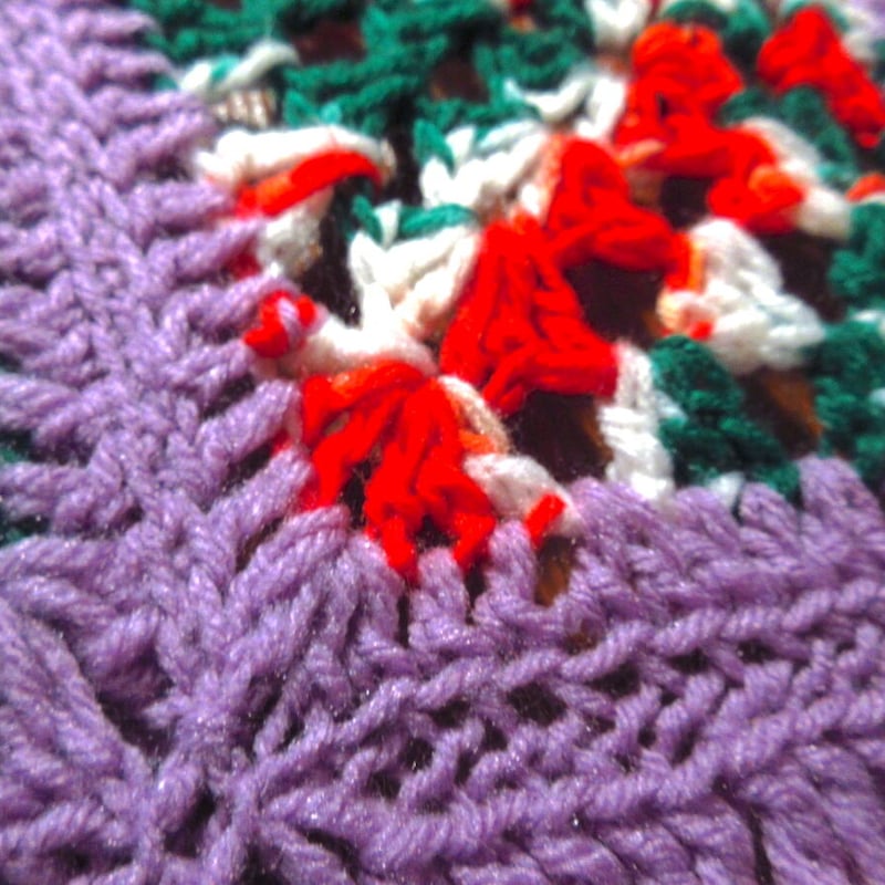 ビンテージ○かぎ針編みブランケットsize約300cm×約200cm○230729m1-blk