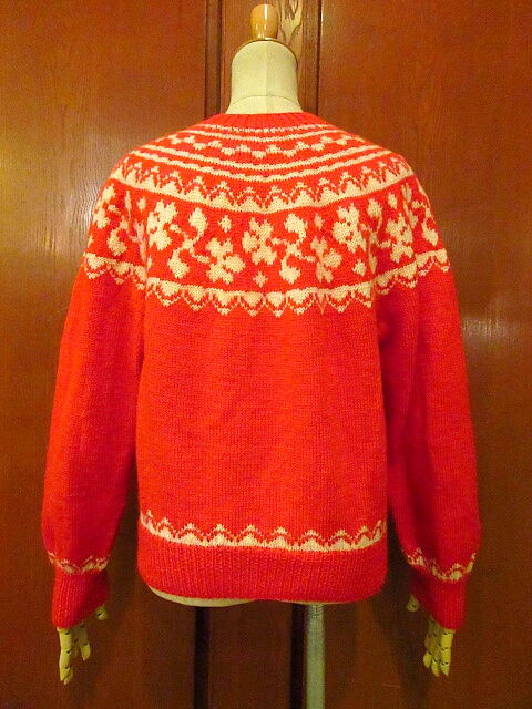 古着　ビンテージ　オールド　ノルディック　70 US　アメリカ　希少　オリジナル ビンテージ~70's○レディースノルディックカーディガン赤○201008s4-w