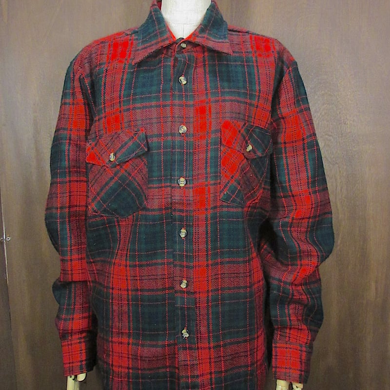 ビンテージ70's○Searsチェックウールシャツsize L○260123z1-m-lssh