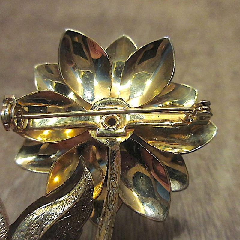 ビンテージ60's70's○フラワーブローチゴールド○251124z6-brc花レトロ