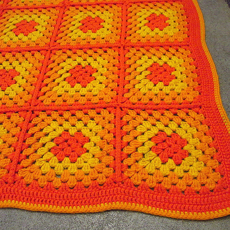 ビンテージ○かぎ針編みブランケット約210cm×約170cm○230115i7-blk