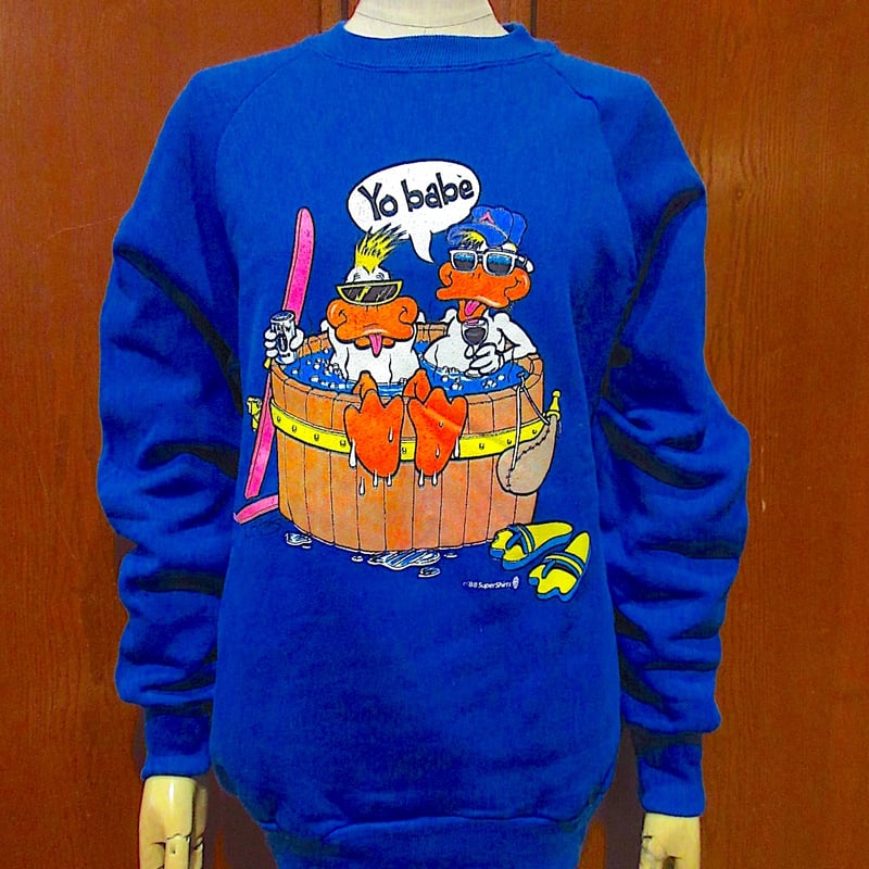 ビンテージ80's○DEADSTOCKキャラクタープリントラグランスウェット青