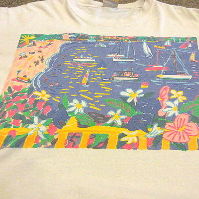 ビンテージ○Ken DoneアートプリントTシャツ白○200719s8-m-tsh-ot絵