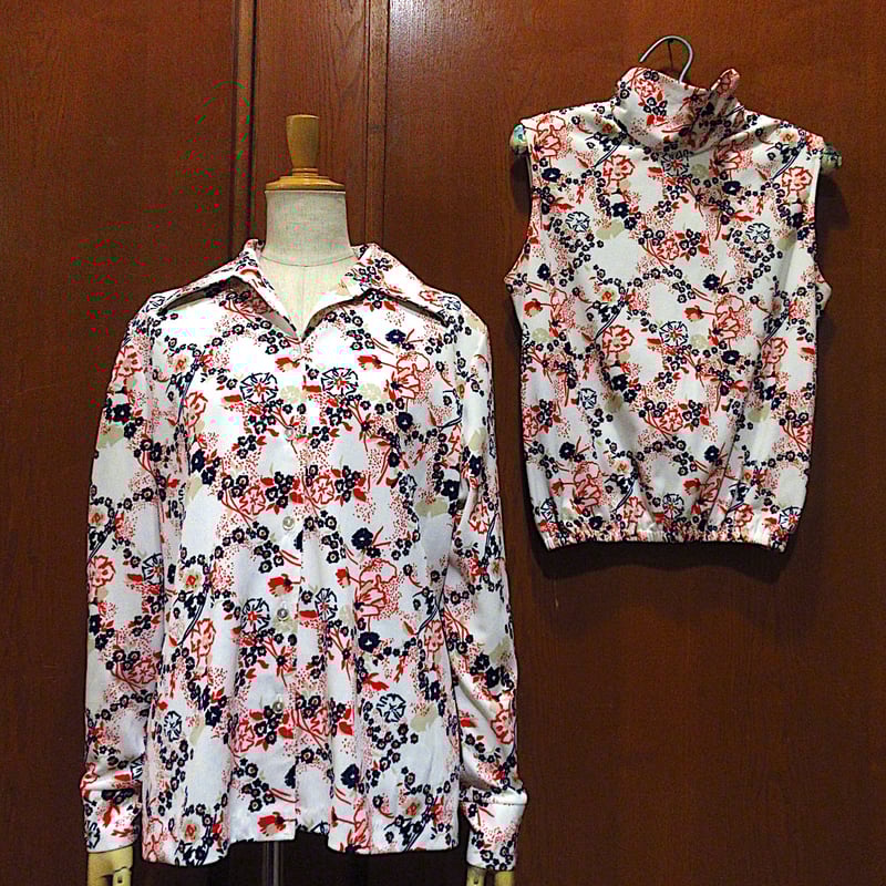 ビンテージ70's○KoKo Knitsレディース花柄長袖シャツ&ハイネック