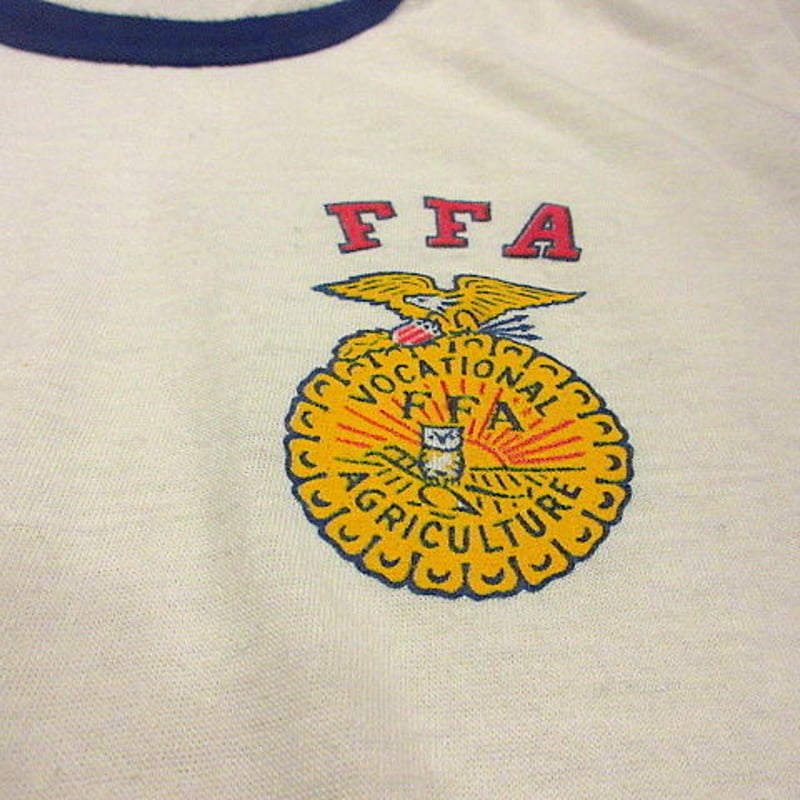 ビンテージ70's○FFAコットンリンガーTシャツ白×青○200723f5-m