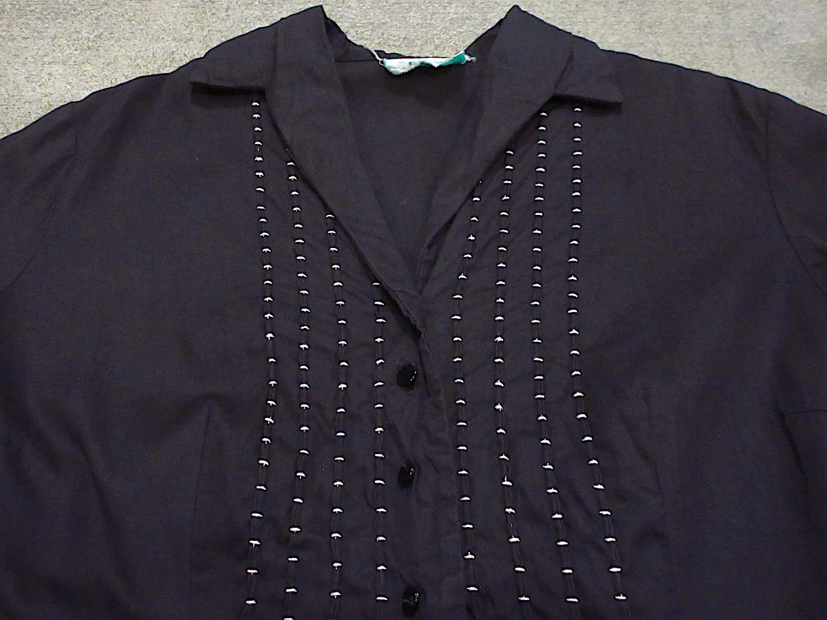 ビンテージ50's○刺繍入り半袖ワンピース黒×白○250605z4-w-ssdrs