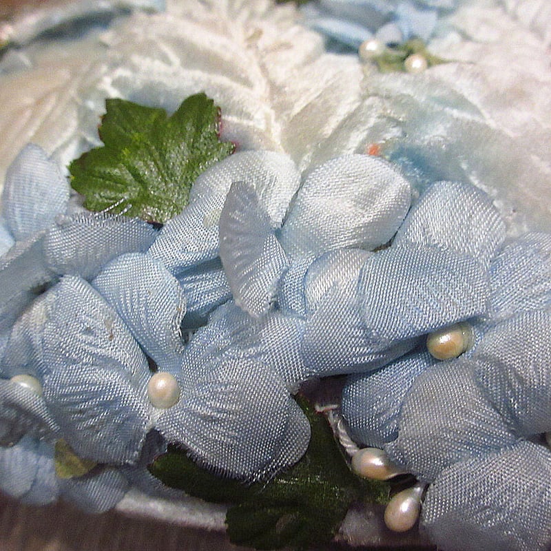 ビンテージ40's50's○レディースヴェール付きフラワーヘッドドレス水色