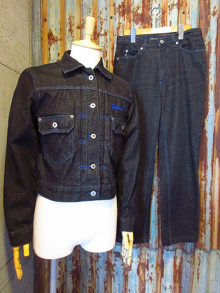 ビンテージ90's00's○GUESS JEANSデニムジャケット&パンツ黒○241027j7