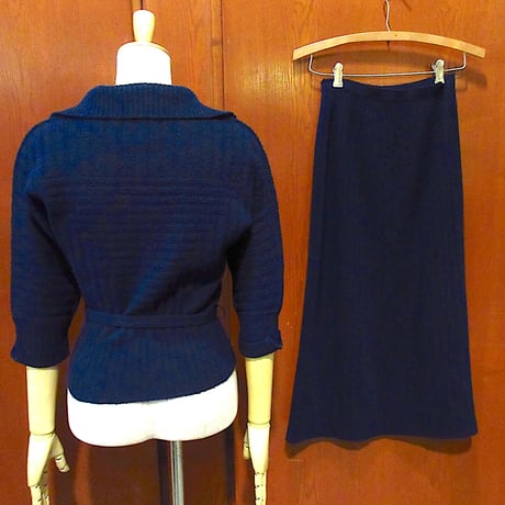 ビンテージ50's●Jane Jrwillレディース七分袖ニットトップス&スカート紺ツーピース●231116c8-w-stup 1950sセットアップ古着