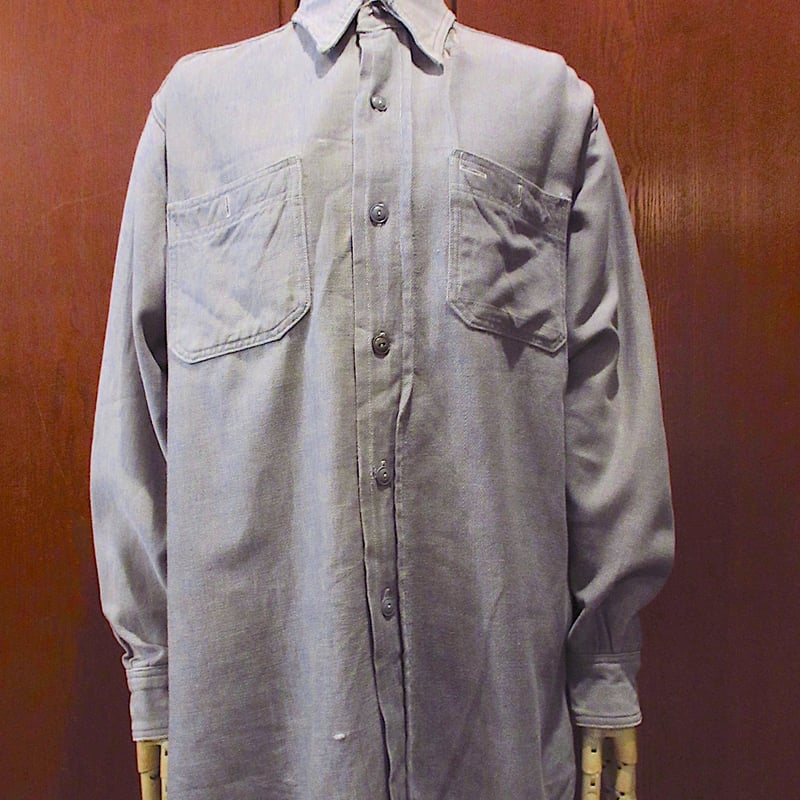 ビンテージ40's○Pilgrimマチ付きコットンヘビーネルシャツグレー