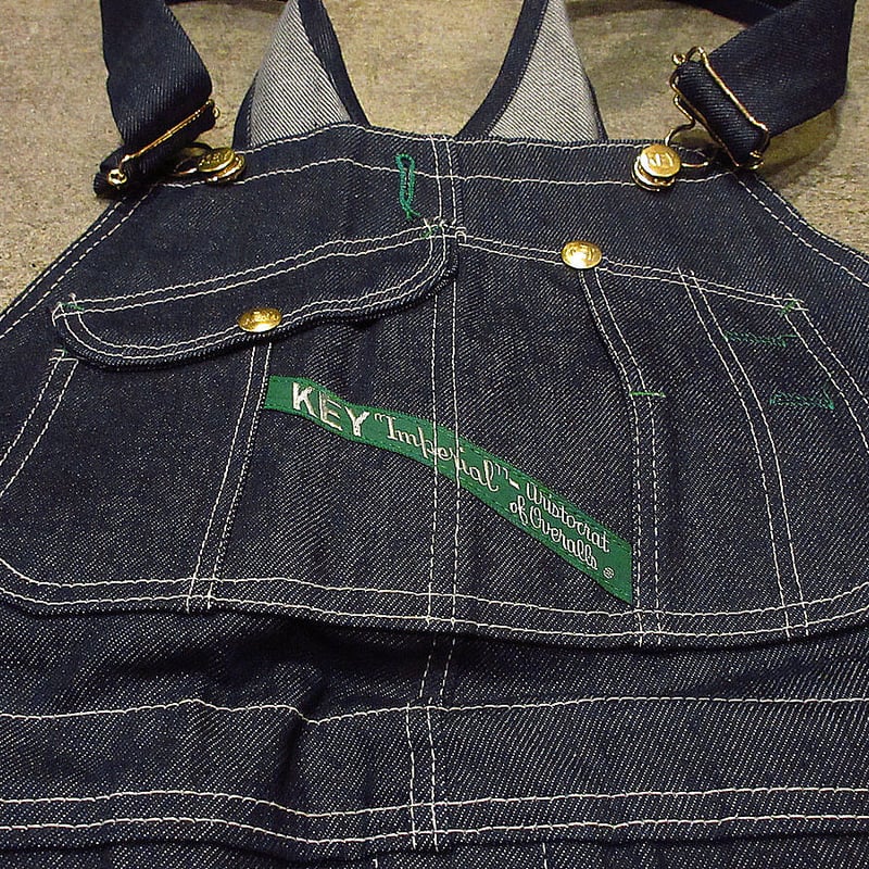 #80'sビンテージKEYデニムオーバーオールインワンサロペットW46L29 KEY デニム オーバーオール 濃紺 W46×L29 濃い色 ビッグサイズ