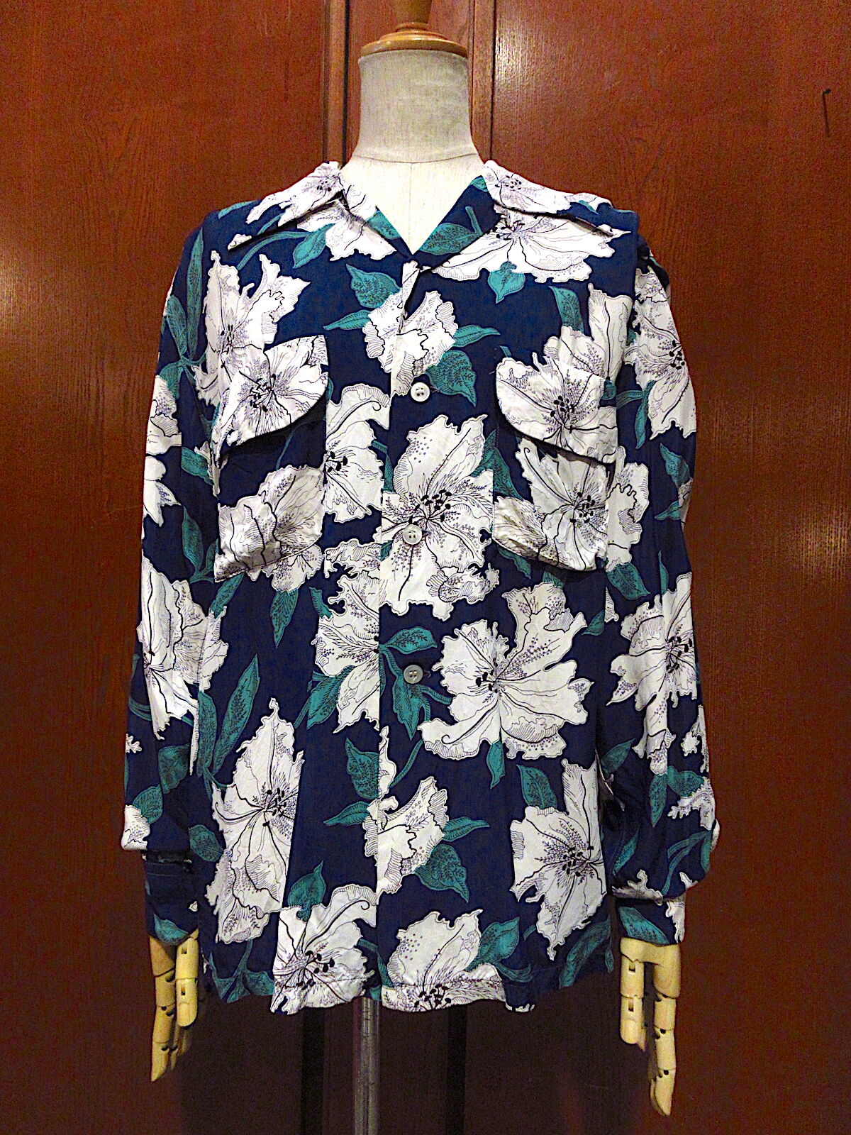 ビンテージ40's50's○Holiday花柄レーヨンハワイアンシャツsize M