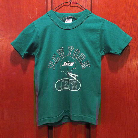 ビンテージ80’s●Champion NEW YORK JETSバータグプリントTシャツ緑size S●220729s3-k-tsh 1980sニューヨーク・ジェッツチャンピオン