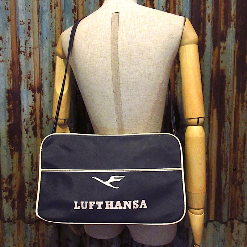 ビンテージ-70's○LUFTHANSAショルダーバッグ紺○250927j3-bag-shd古
