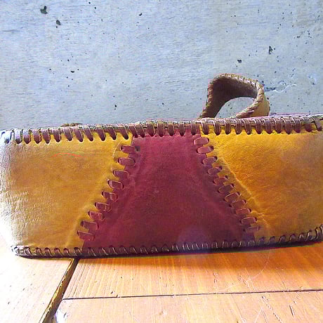 ビンテージ70’s●Charハンドペイントレザーショルダーバッグ●250223k8-bag-shd 1970sヒッピーレトロパッチワーク革製