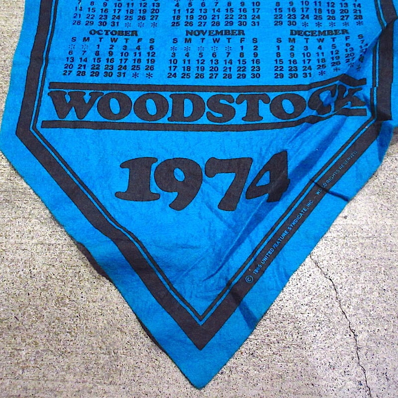 ビンテージ70's○1970's WOODSTOCKフェルトバナーカレンダー1974水色
