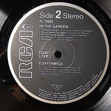 EURYTHMICS●IN THE GARDEN RCA PL 70006●211011t3-rcd-12-rkレコードUS盤米LP米盤ユーリズミックスポップUKヨーロッパ