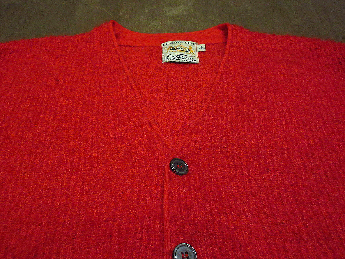ビンテージ60's○CAMPUSモヘアカーディガン赤size L○220912k6-m ビンテージ60's○CAMPUSモヘアカーディガン赤size L○220912k6-m