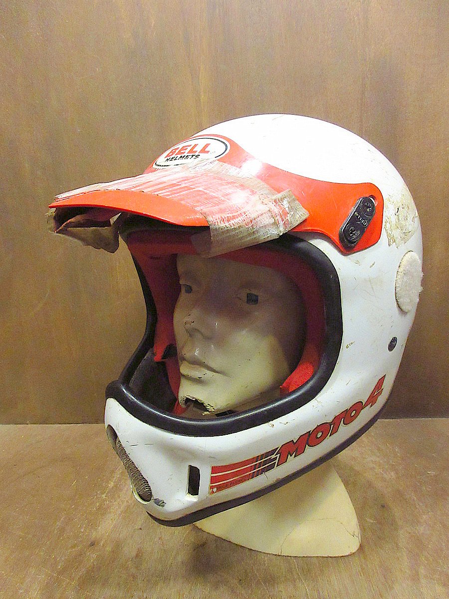 ビンテージ80's○BELL MOTO 4ヘルメット赤×白○240516j5-hlmtバイク雑