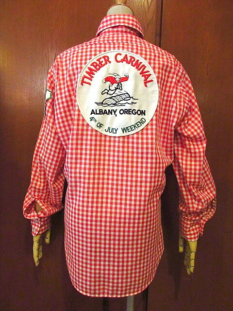 King Louie 70's ヴィンテージ　赤白チェック柄シャツ M King Louie 70's ヴィンテージ 赤白チェック柄シャツ M
