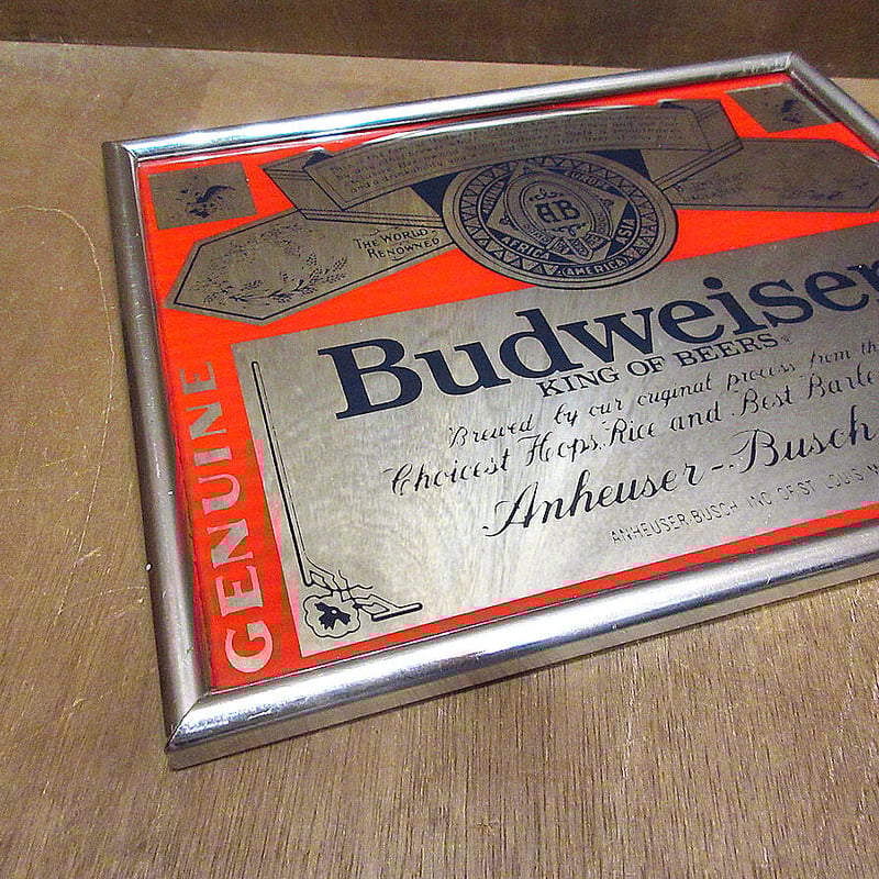 ビンテージ○Budweiserパブミラー○210429n3-signビールバーサイン