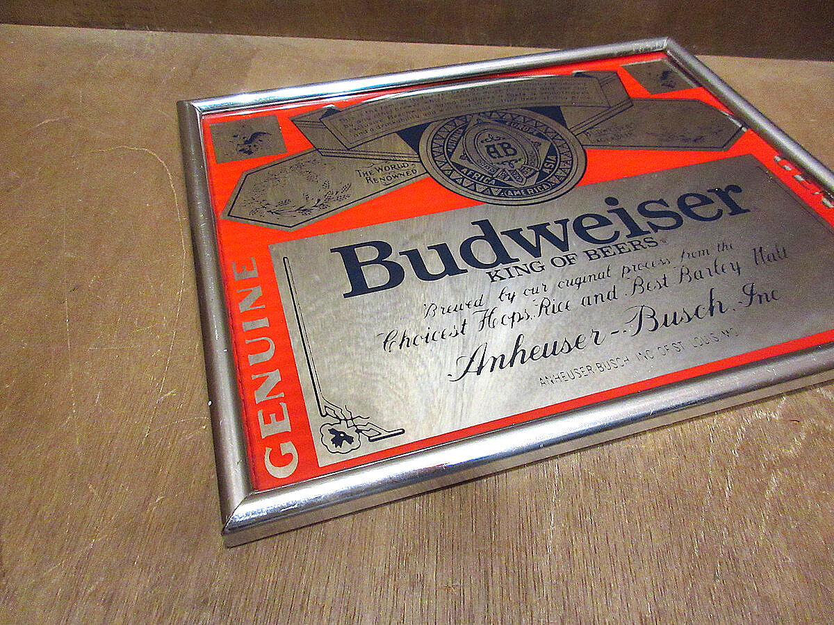ビンテージ○Budweiserパブミラー○210429n3-signビールバーサイン